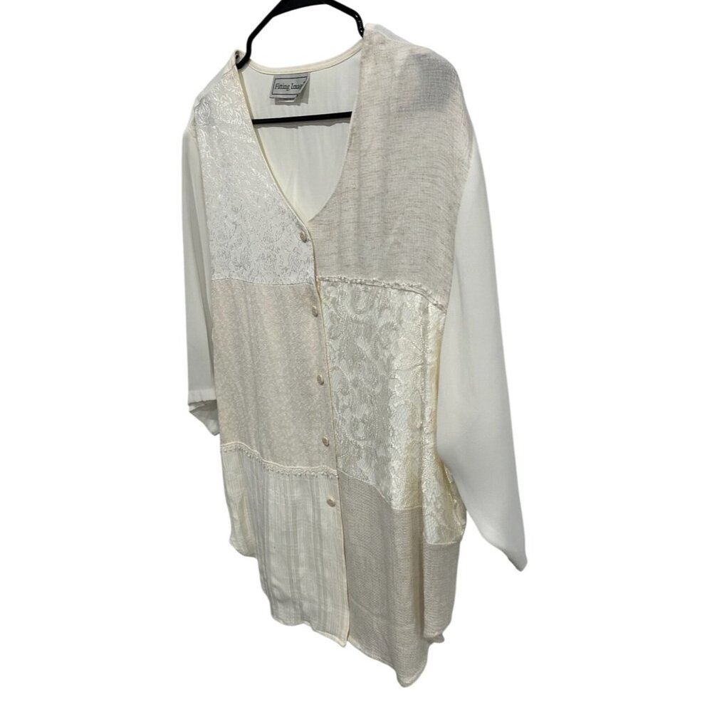 Vintage Fitting Image Patchwork Button Front Blou… - image 3